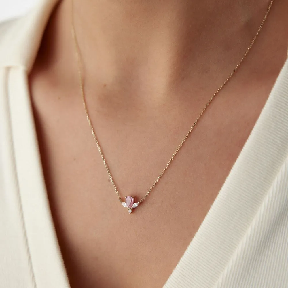 Pembe Baget Taşlı Kolye