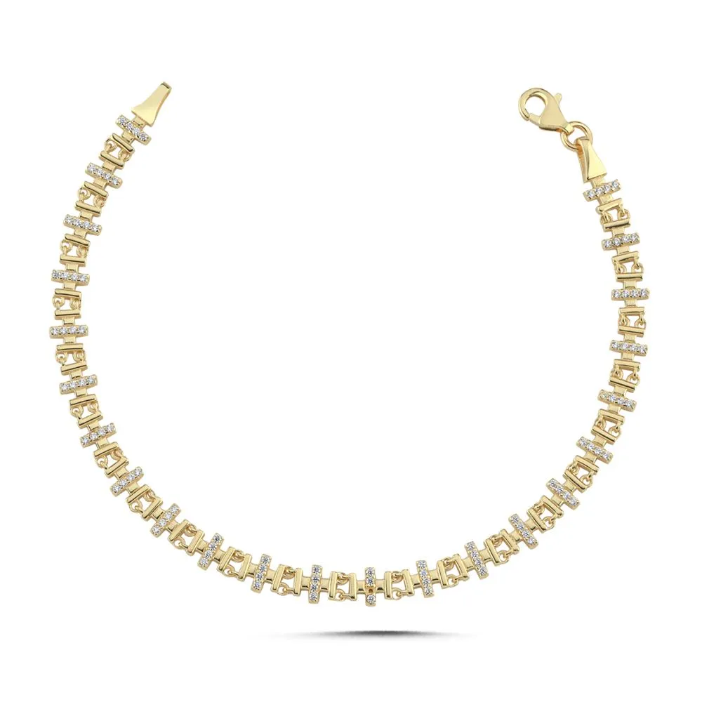 Çizgi Oval Tasarım Taşlı Bileklik (18.5*0.4 Cm)
